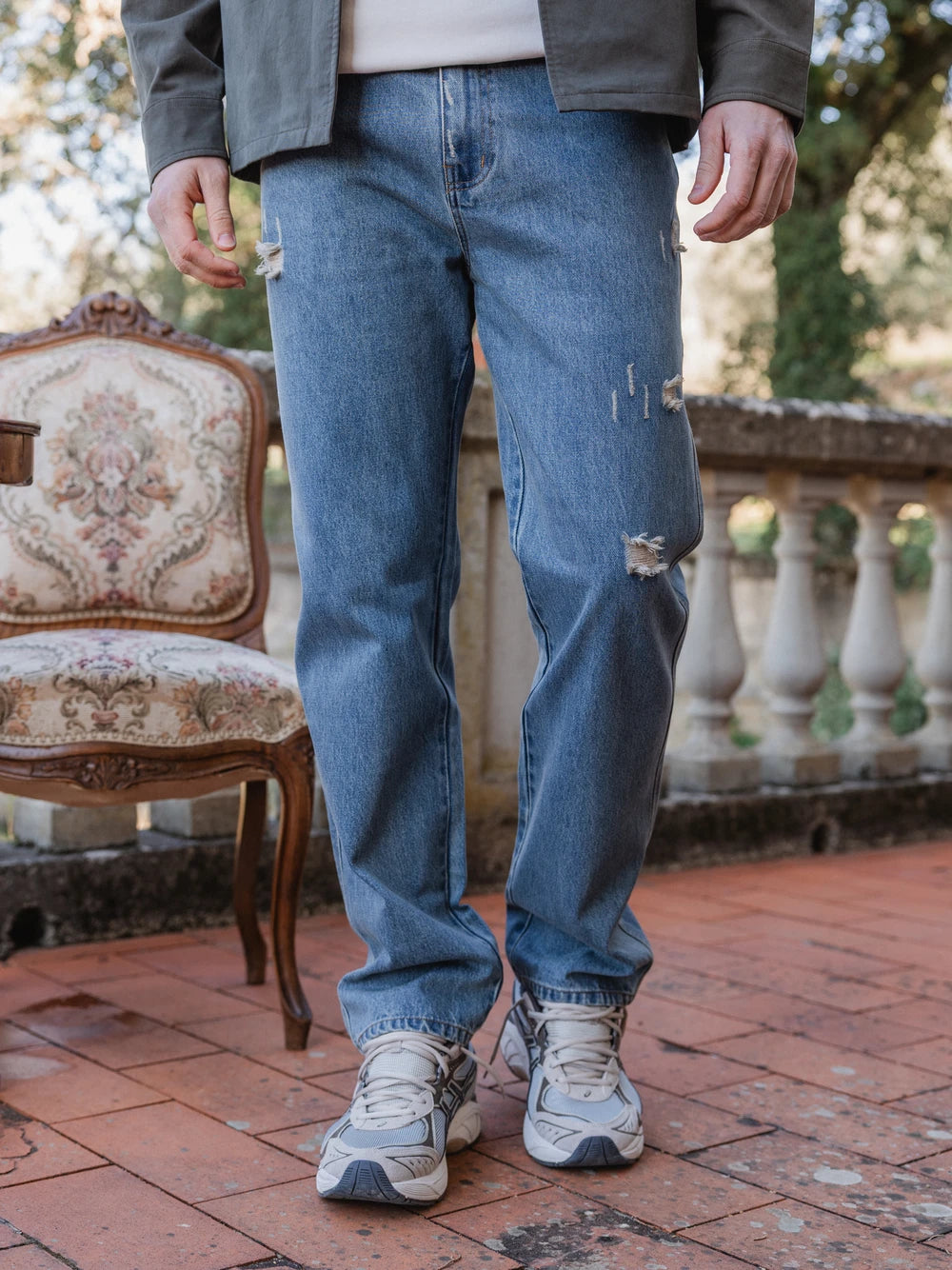 Vintage Washed Blue Damaged Denim Jeans