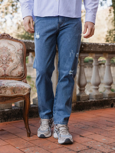 Blue Damaged Denim Jeans