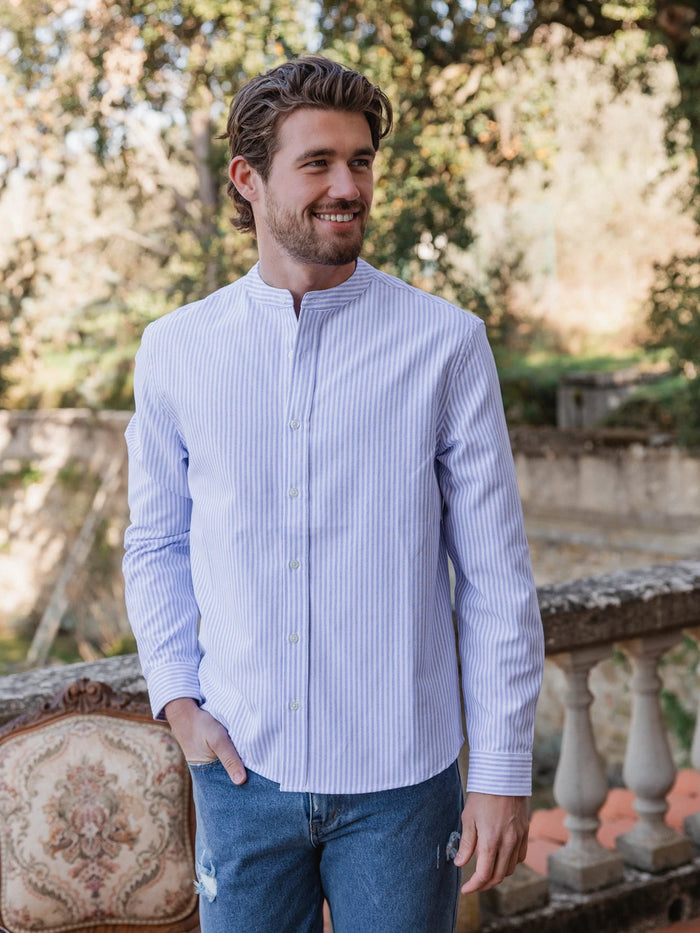 Light Blue Wide Stripe Henley Shirt