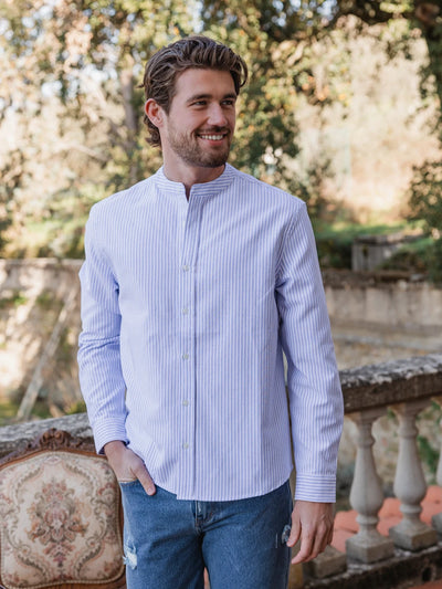 Light Blue Wide Stripe Henley Shirt