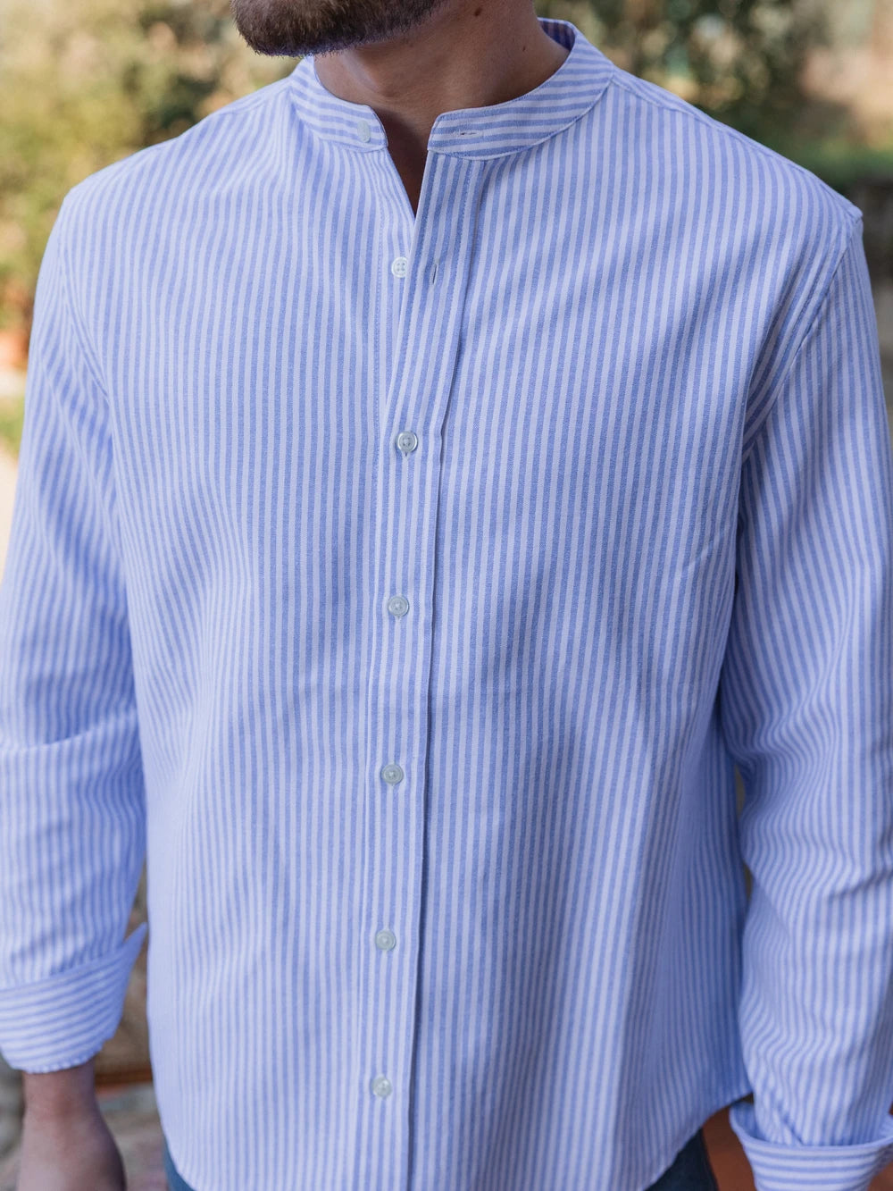 Light Blue Wide Stripe Henley Shirt
