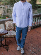 Light Blue Wide Stripe Henley Shirt