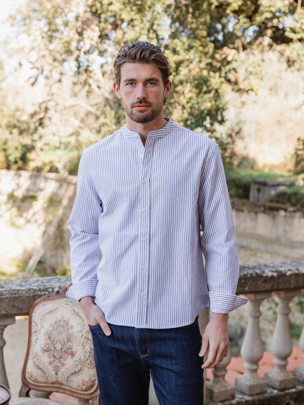 Black Wide Stripe Henley Shirt