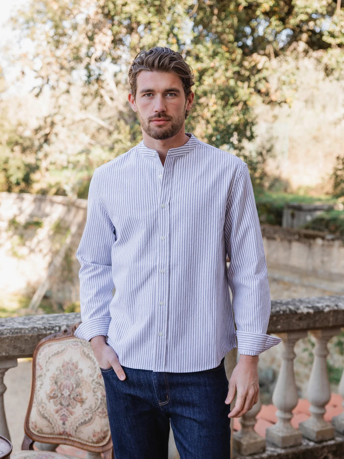 Black Wide Stripe Henley Shirt