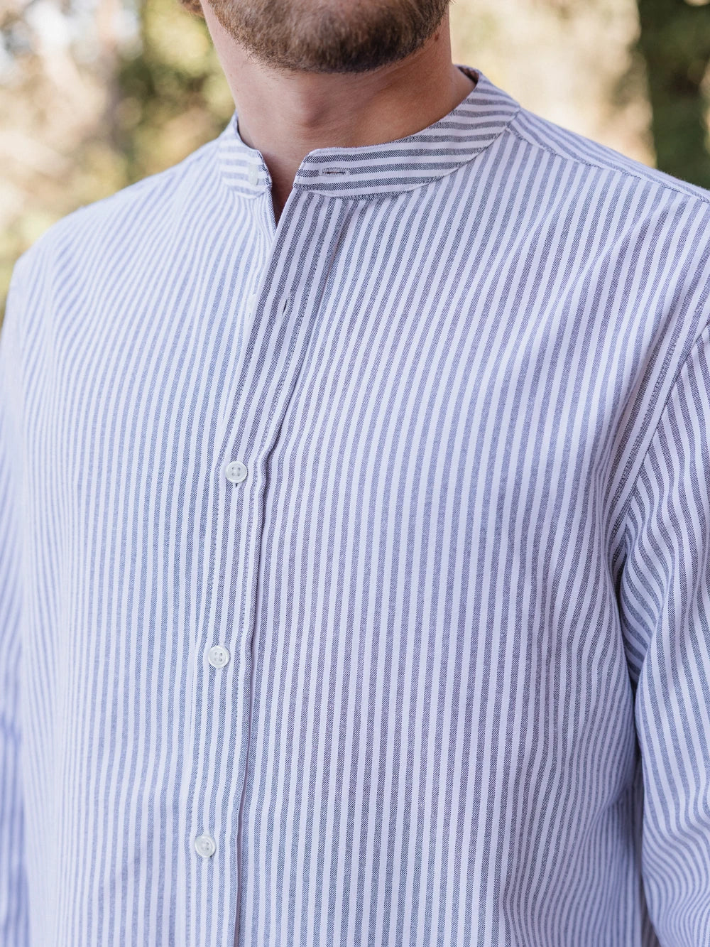 Black Wide Stripe Henley Shirt