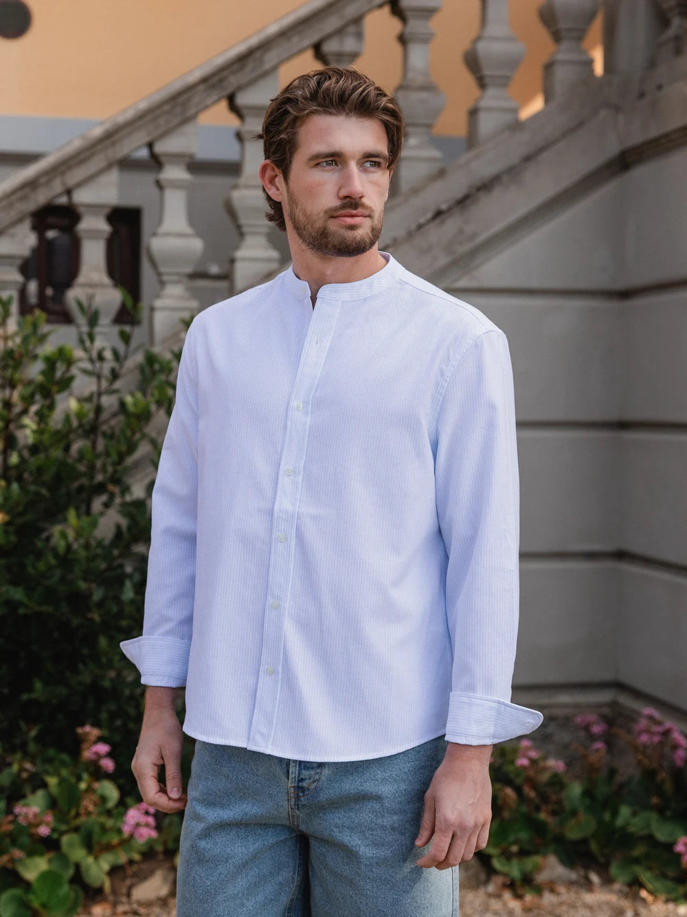 Light Blue Stripe Henley Shirt