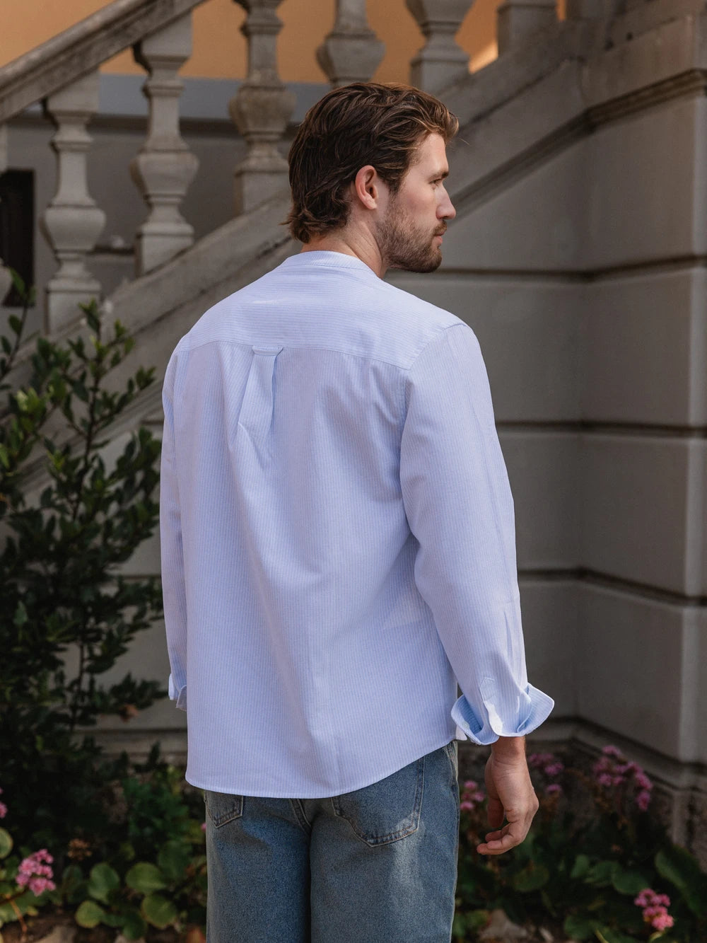 Light Blue Stripe Henley Shirt