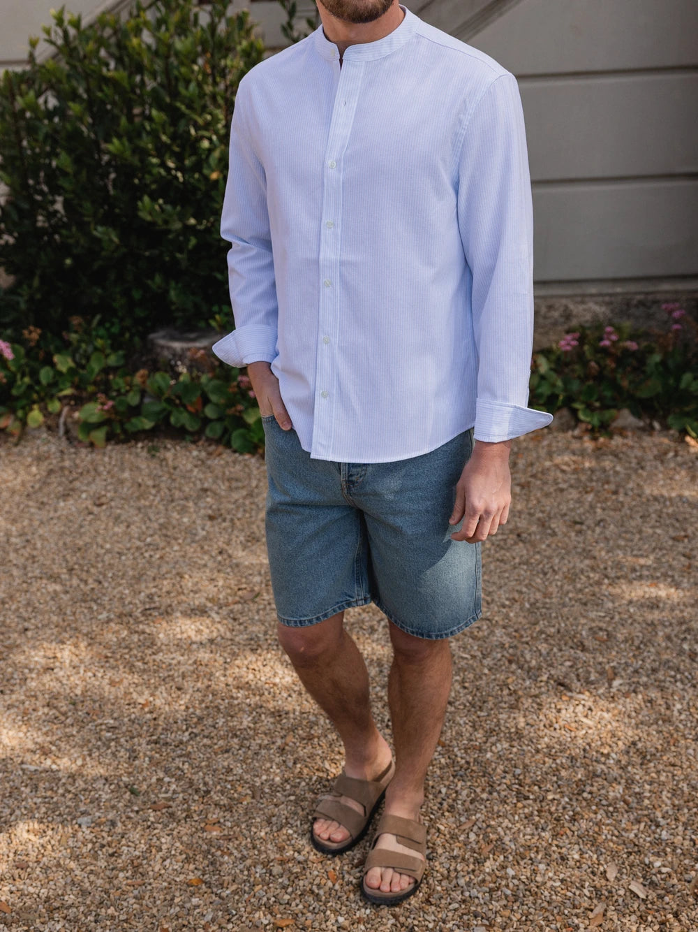 Light Blue Stripe Henley Shirt