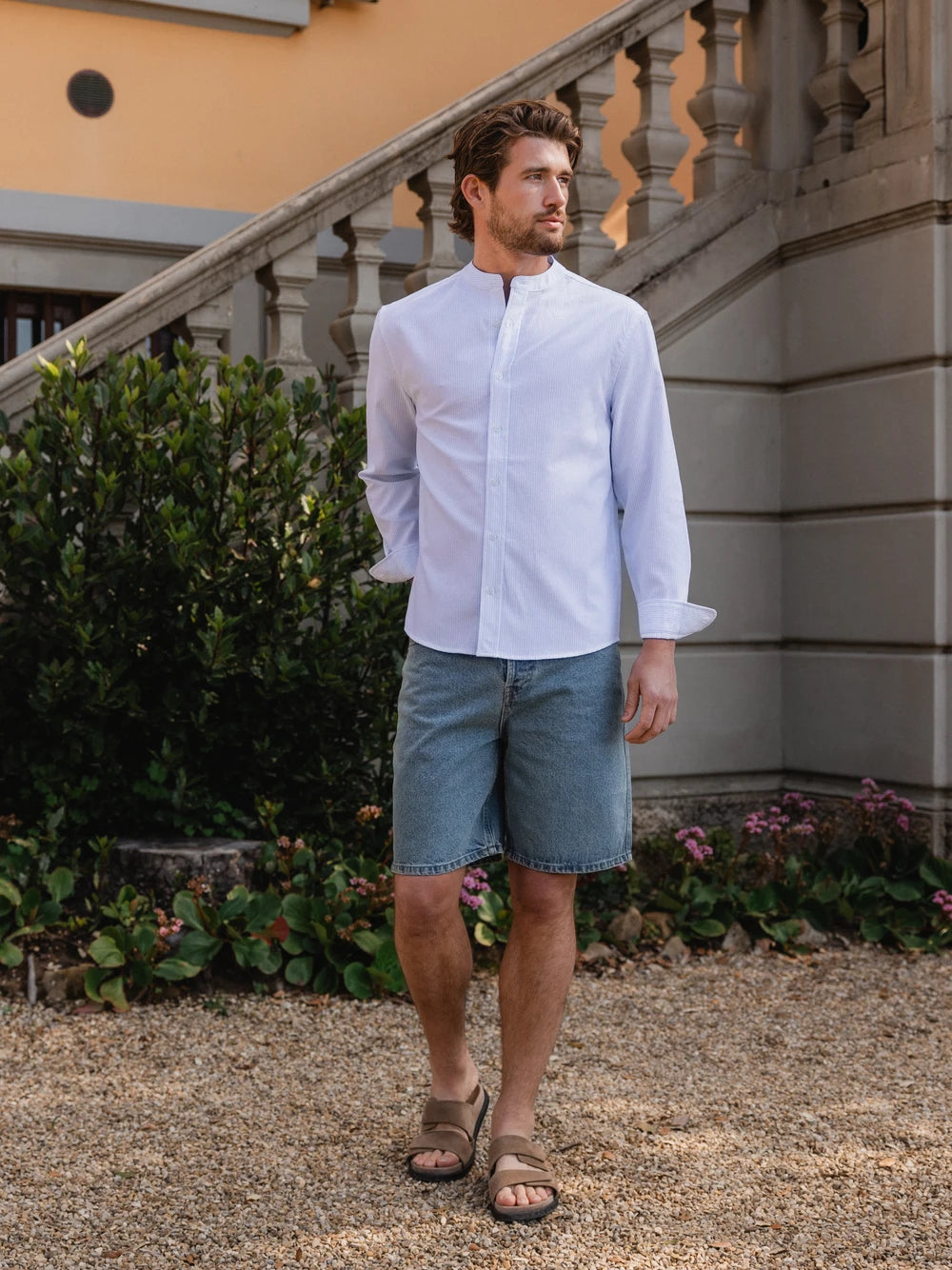 Light Blue Stripe Henley Shirt
