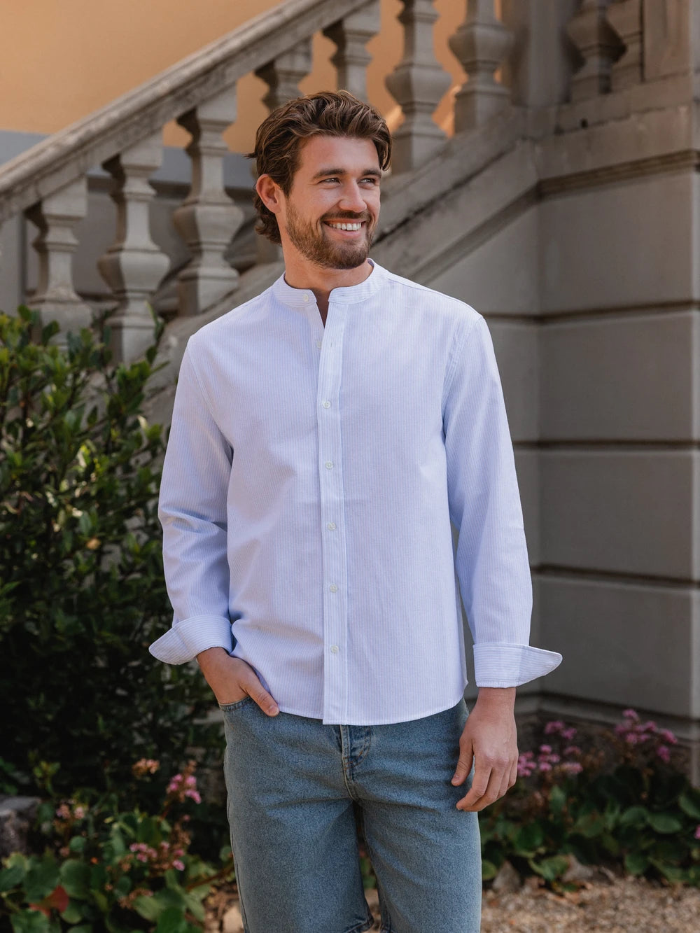 Light Blue Stripe Henley Shirt