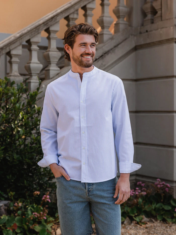 Light Blue Stripe Henley Shirt