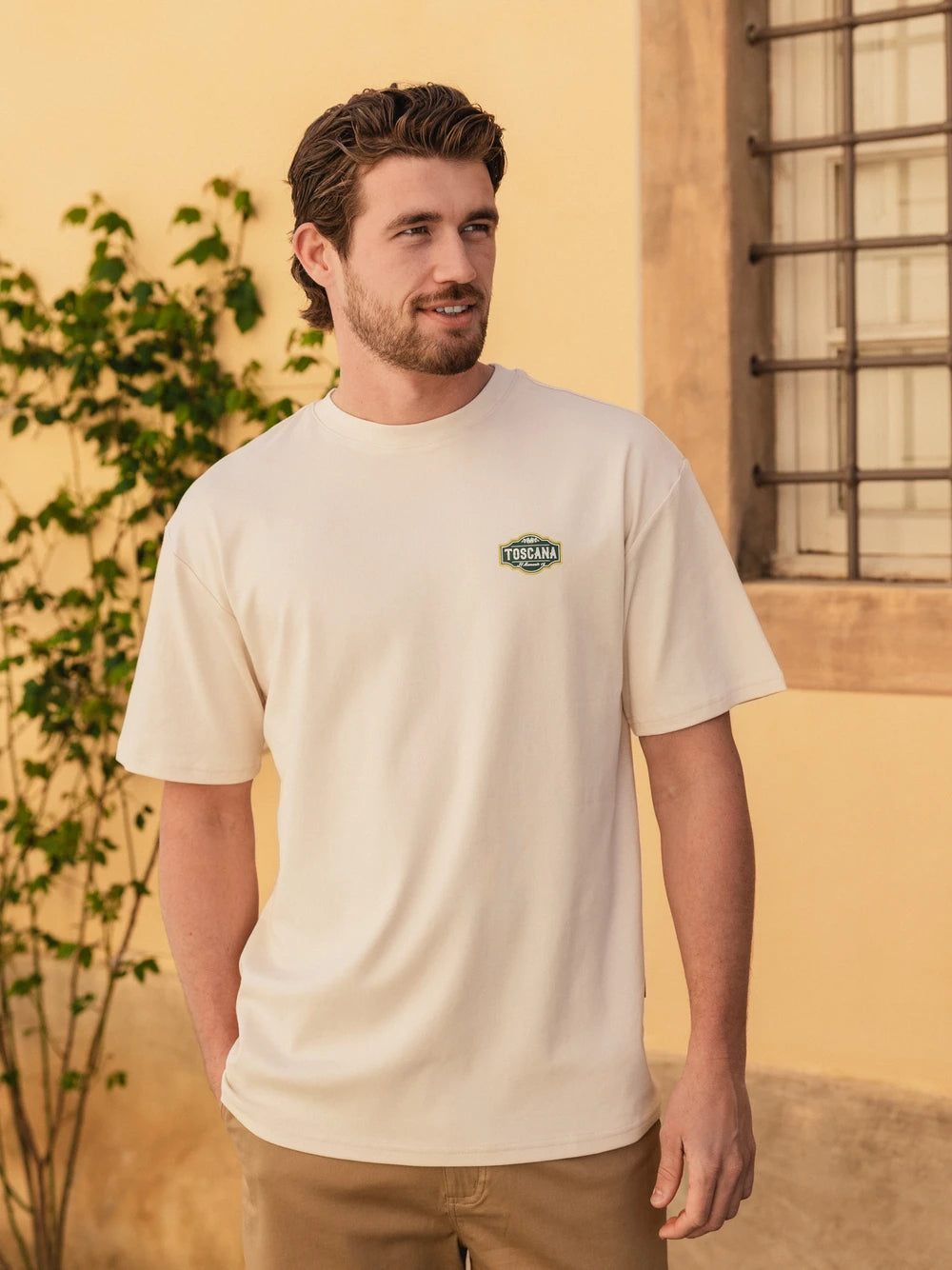Creme Toscana bedrucktes Oversized T-Shirt