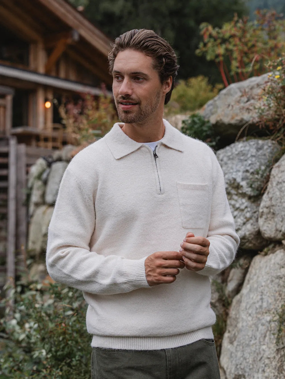 Off White Brushed Pocket Polo