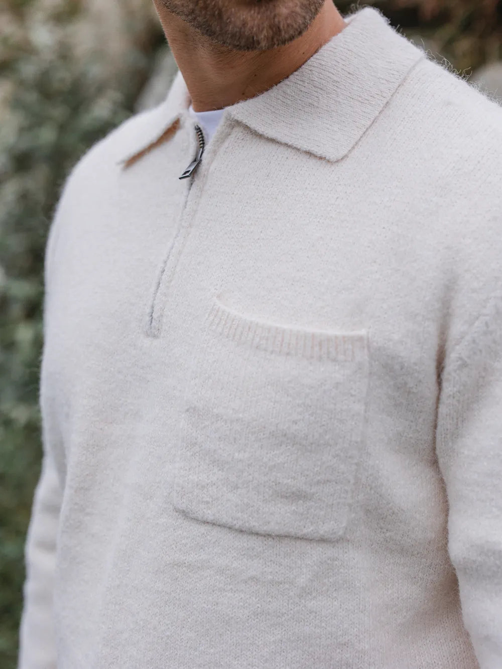 Off White Brushed Pocket Polo