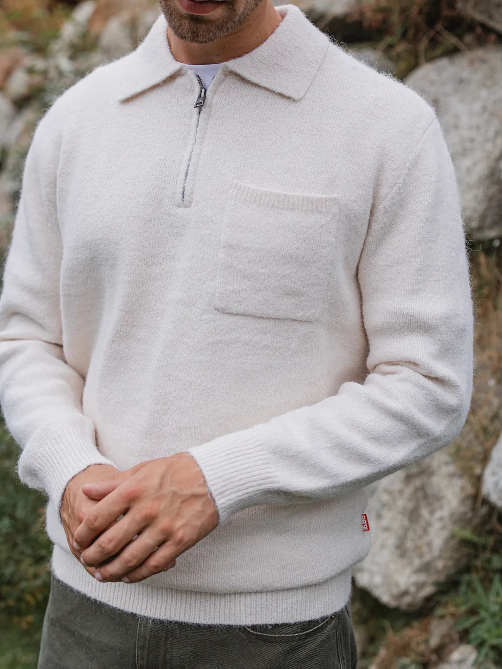 Off White Brushed Pocket Polo