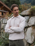 Beige Knit V-Neck Polo