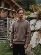 Brown Knit V-Neck Polo