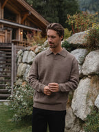 Brown Knit V-Neck Polo