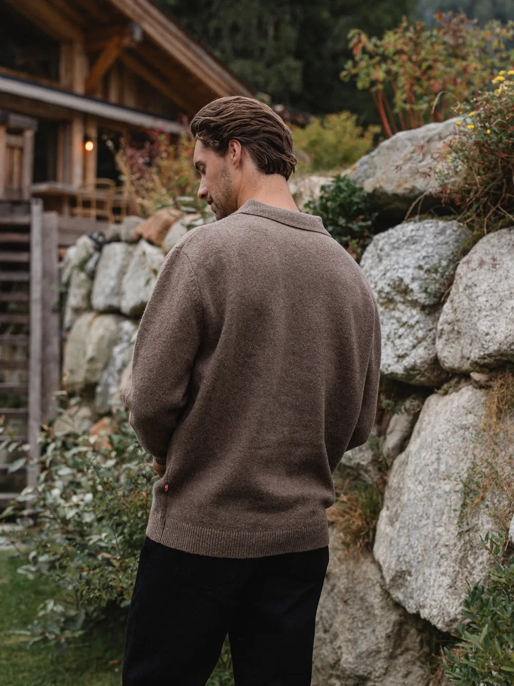 Brown Knit V-Neck Polo