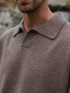 Brown Knit V-Neck Polo