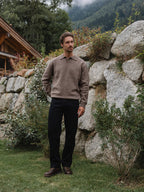 Brown Knit V-Neck Polo