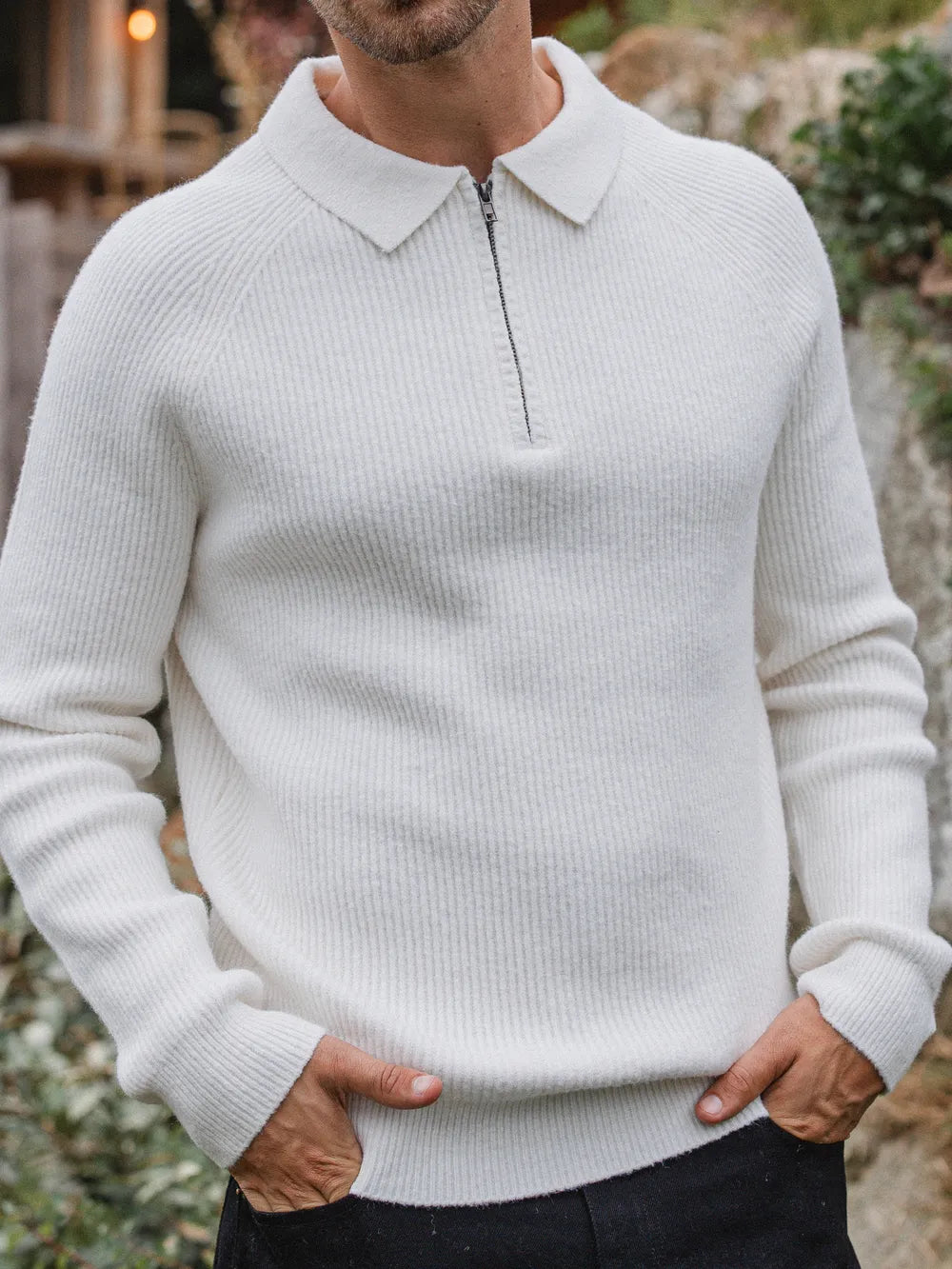 White Knit Oversized Polo Sweater