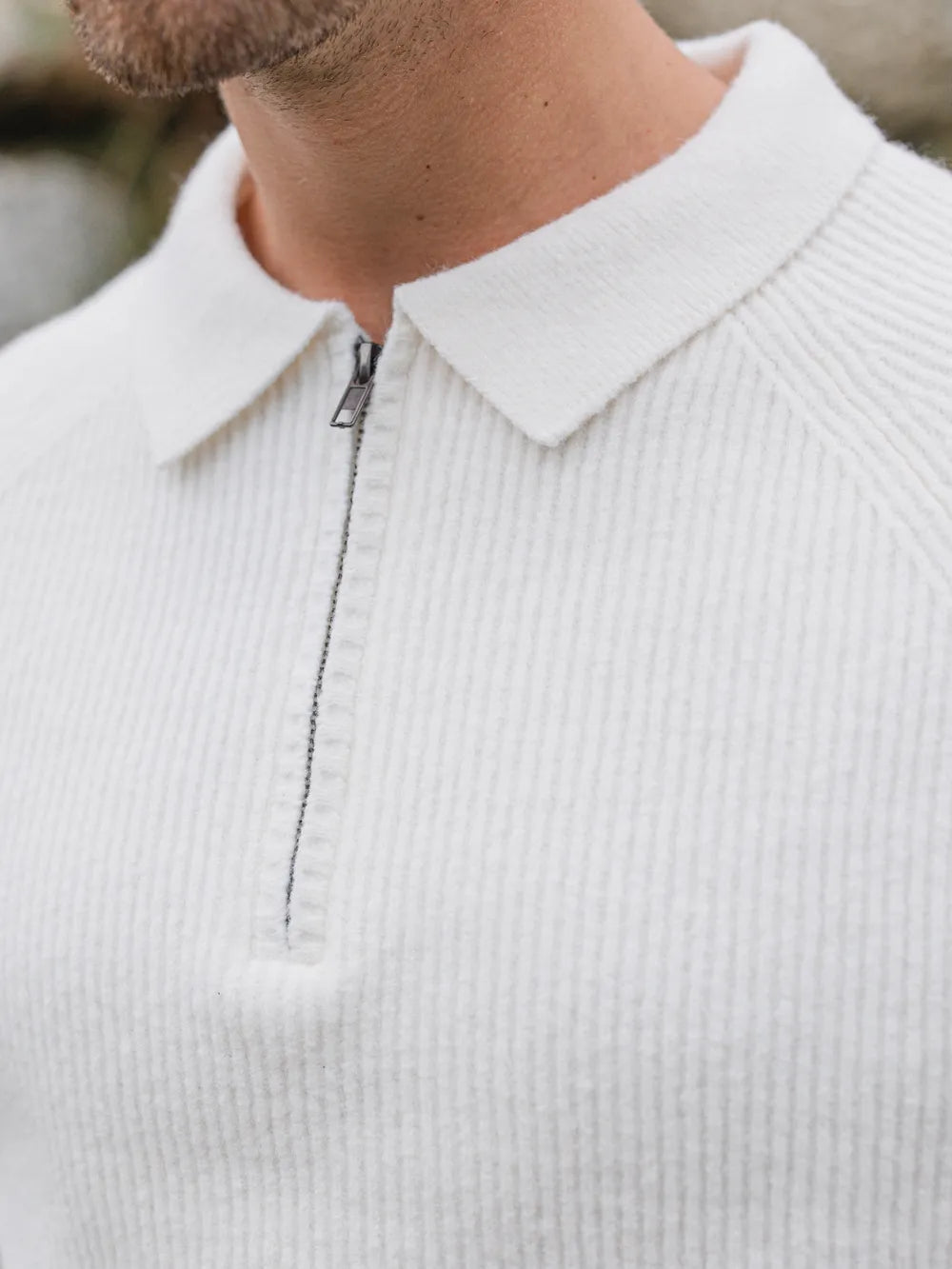 White Knit Oversized Polo Sweater