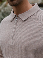 Brown Knit Oversized Polo Sweater