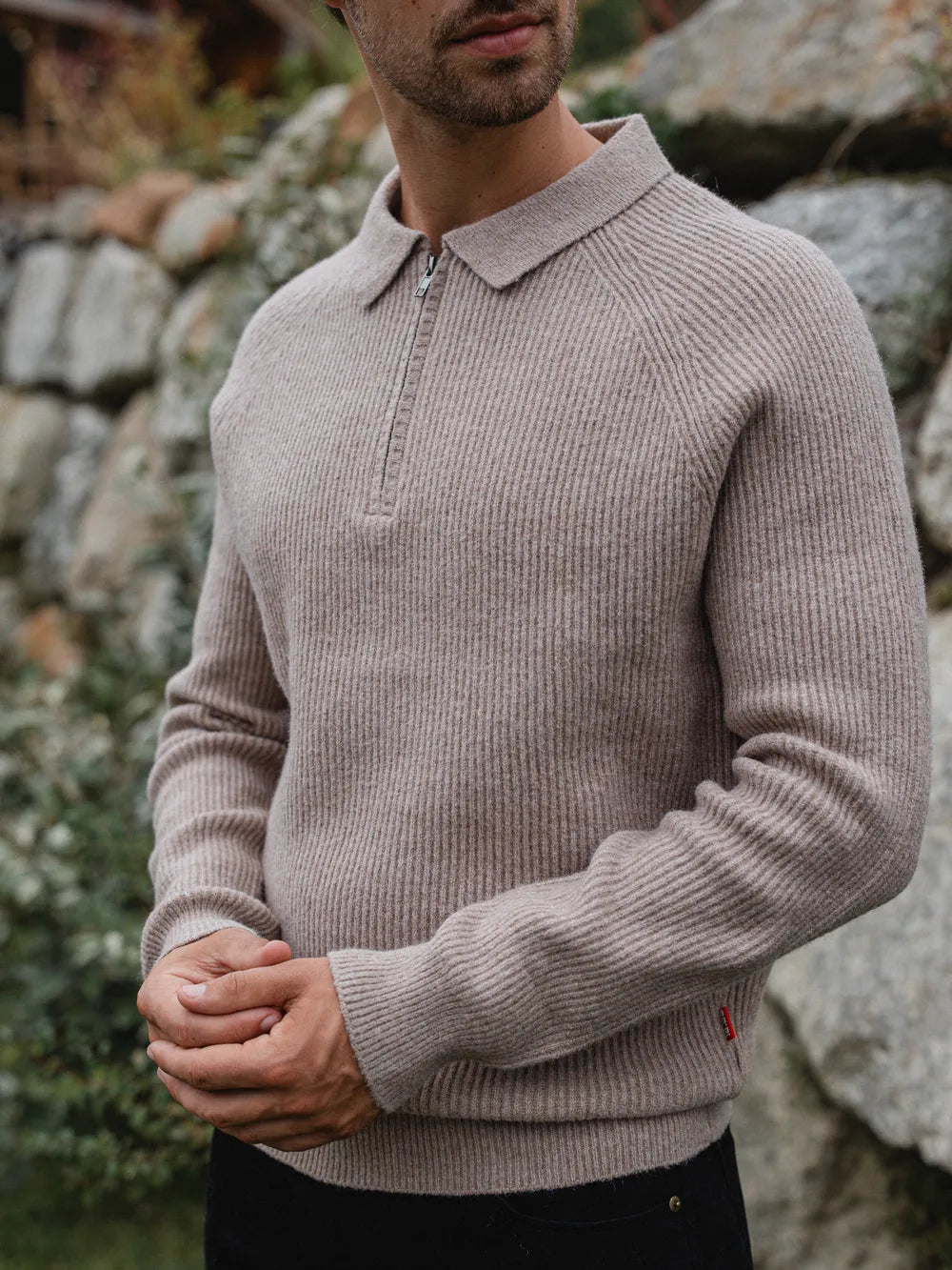 Brown Knit Oversized Polo Sweater