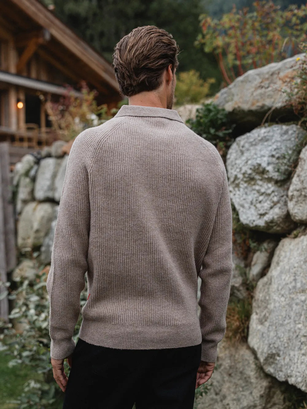 Brown Knit Oversized Polo Sweater