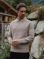 Brown Knit Oversized Polo Sweater