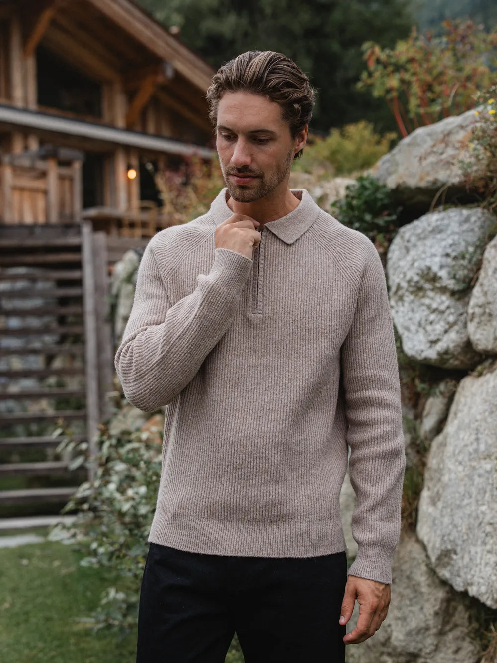 Brown Knit Oversized Polo Sweater