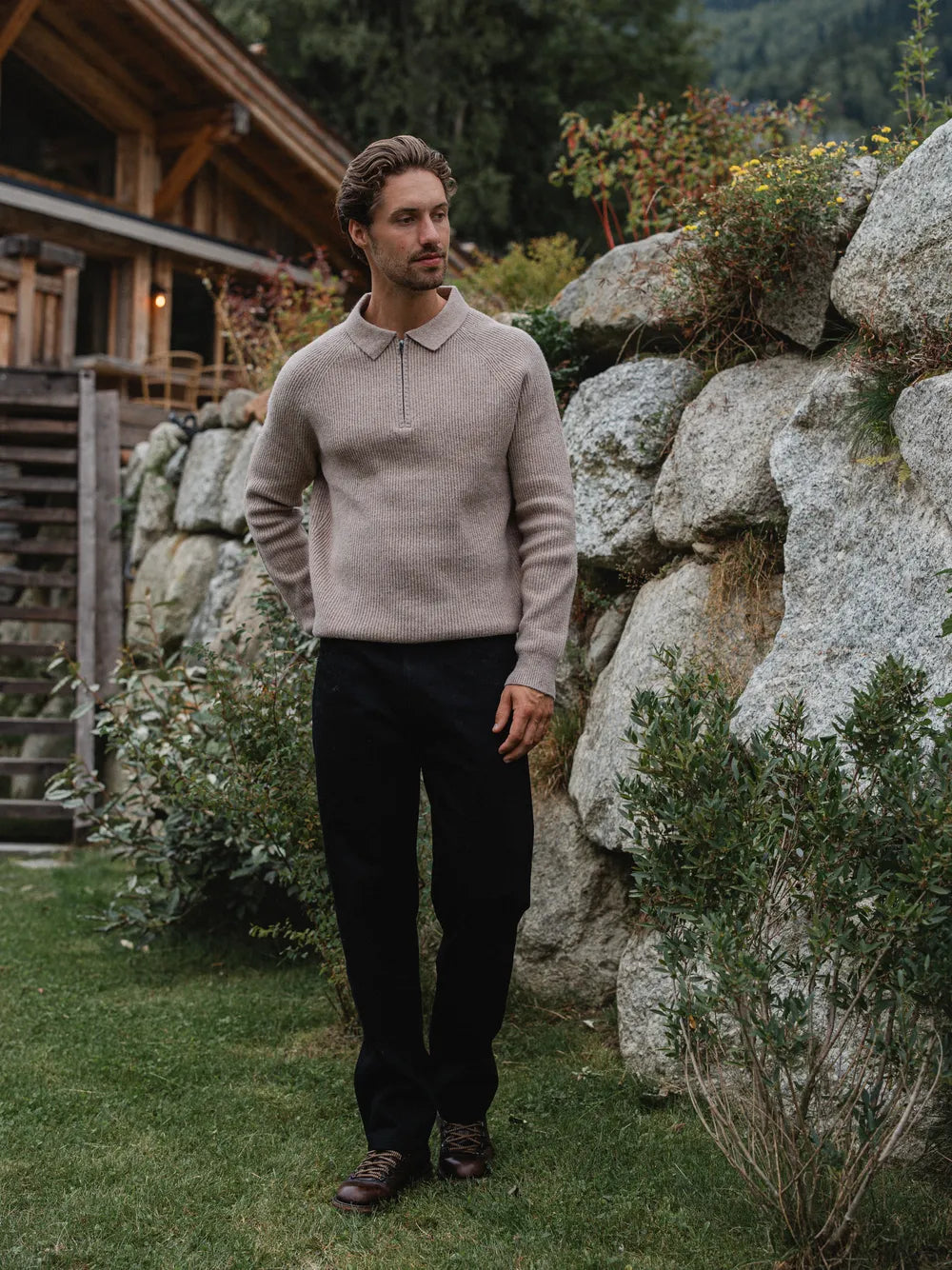 Brown Knit Oversized Polo Sweater