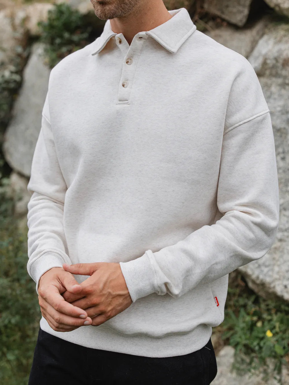 White Melange Polo Sweater