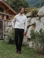 White Melange Polo Sweater