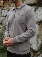 Dark Taupe Polo Zipper Sweater