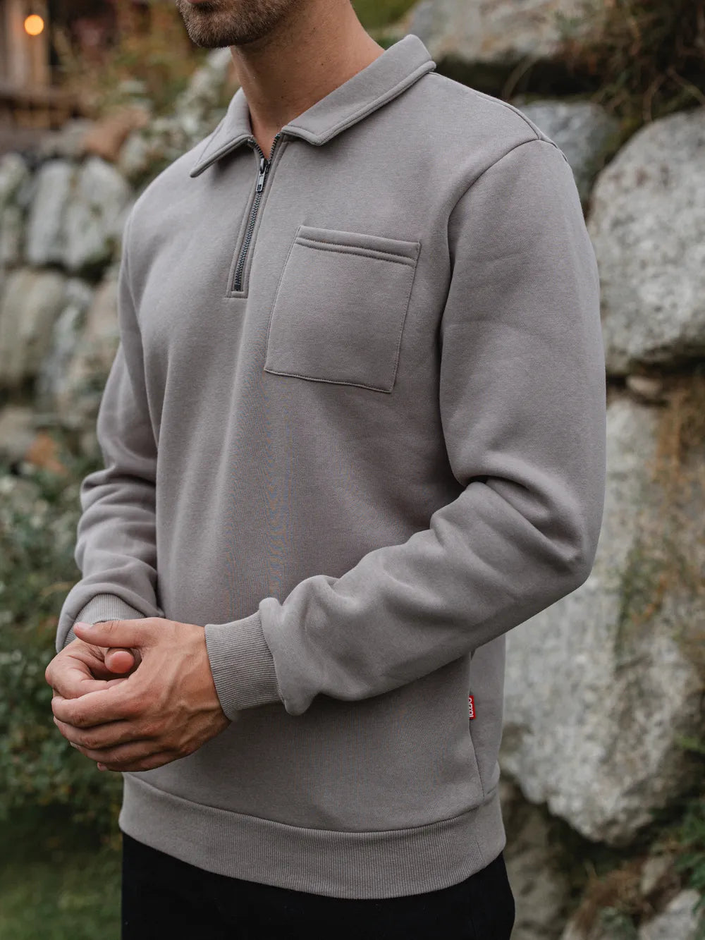 Dark Taupe Polo Zipper Sweater