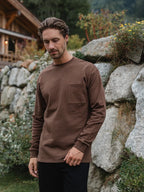 Dunkelbraunes Baumwoll-Langarmshirt