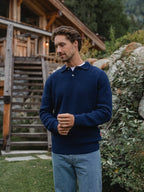 Navy Fluffy Button Polo