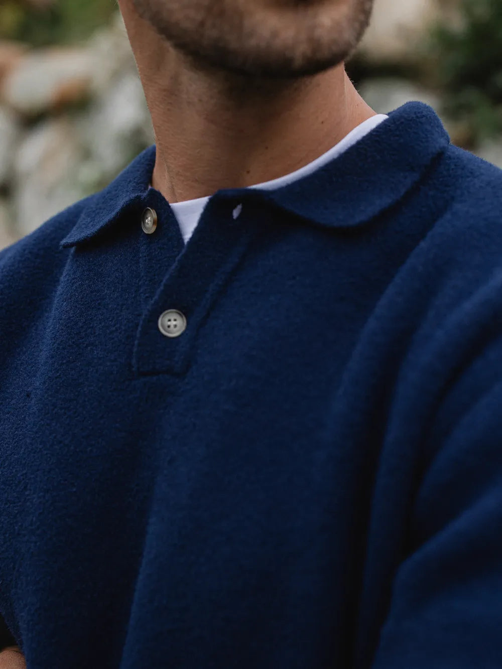 Navy Fluffy Button Polo