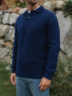 Navy Fluffy Button Polo