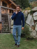 Navy Fluffy Button Polo