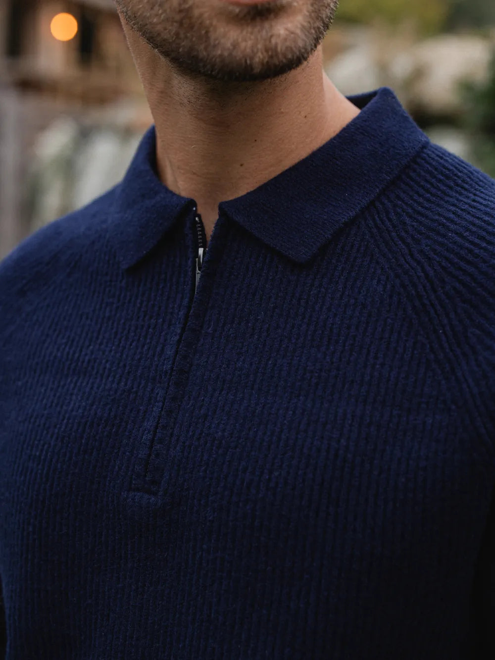 Navy Knit Oversized Polo Sweater
