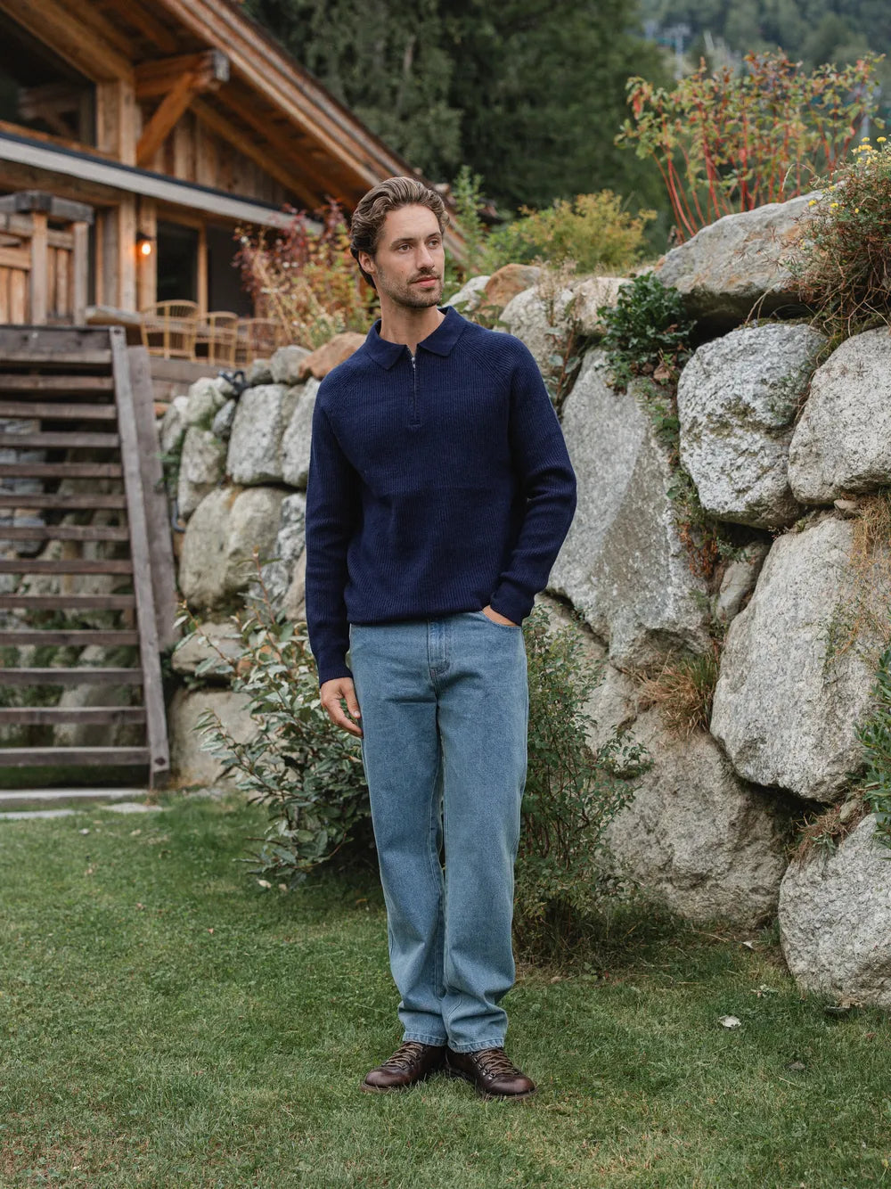 Navy Knit Oversized Polo Sweater