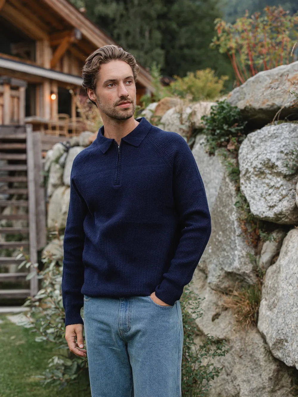 Navy Knit Oversized Polo Sweater