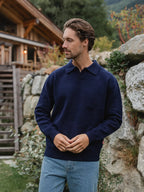 Navy Knit V-Neck Polo
