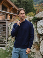 Navy Knit V-Neck Polo
