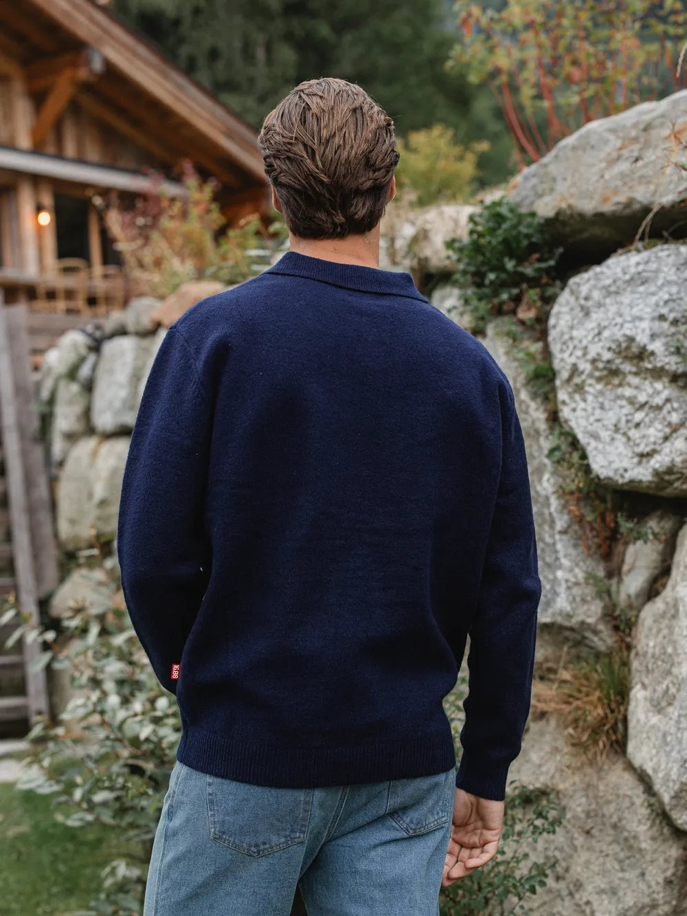 Navy Knit V-Neck Polo