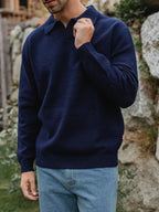 Navy Knit V-Neck Polo