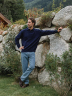 Navy Knit V-Neck Polo